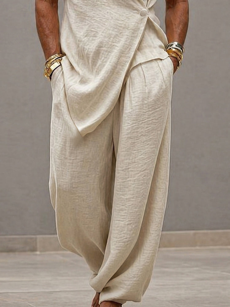 Casual 100% Cotton Back-Belt Vest and Loose Jogger Set