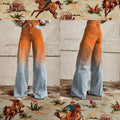 Women's Orange Light Blue Print Casual Wide Leg Pants