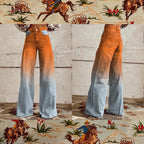 Women's Orange Light Blue Print Casual Wide Leg Pants