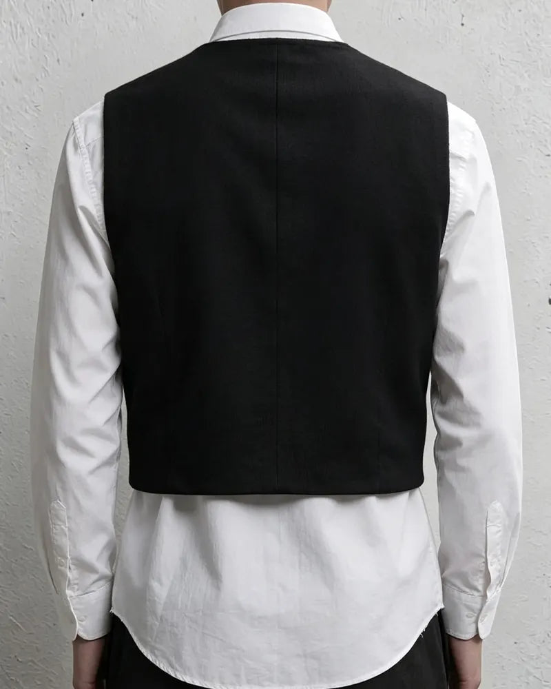 Vintage Black V-neck Single-breasted Vest