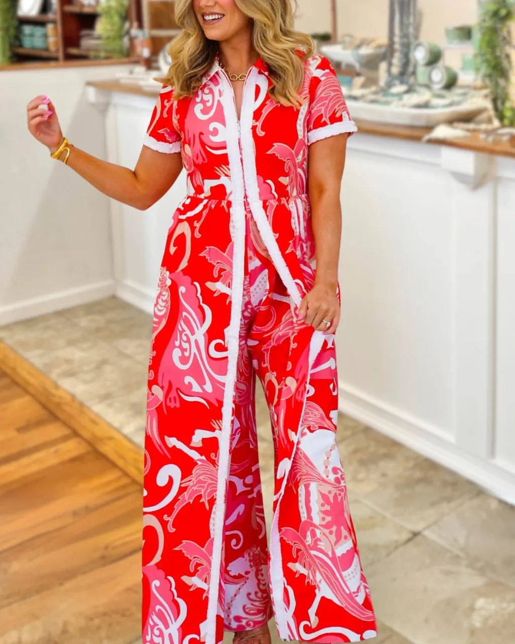 Chic Patterned Wide-Leg Jumpsuit
