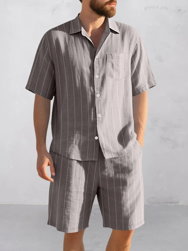 Comfort Cotton Stripe Shirt Shorts Set