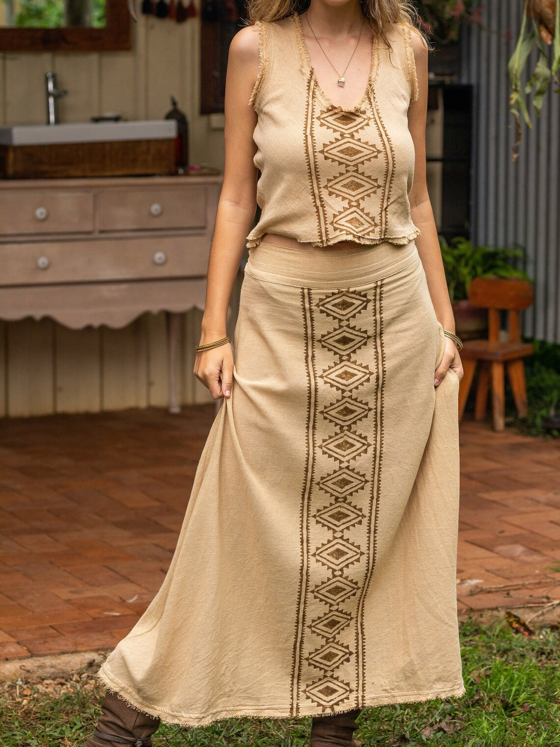 Tribal Long Skirt, Ethnic Clothing, A Line Skirt, Block Print Skirt, Earthy Clothing