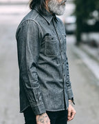 Vintage Charcoal Gray Double Patch Pockets Textured Shirt