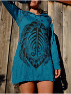 Cotton Longsleeve Tunic Dress: Turtle Logo Boho Beach Cover-up