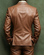 Retro  70s Retro Cognac Brown Double©\Breasted Leather Blazer
