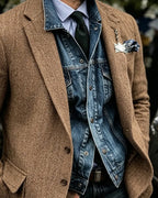 Retro Brown Herringbone Single-breasted Casual Blazer