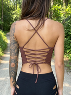 Front Braided Rope Cutout Asymmetric Handkerchief Hem Cami Top