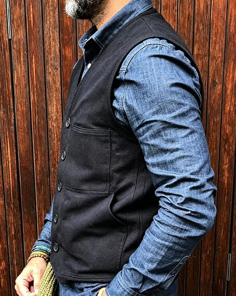 Vintage Black Multiple Pockets Vest