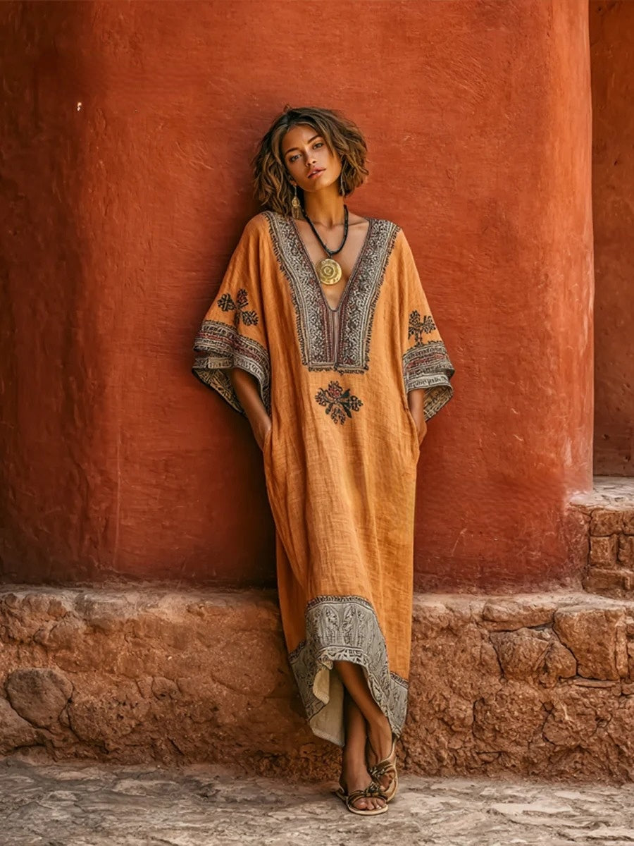 Women's spring/summer cotton and linen casual dress for vacation.