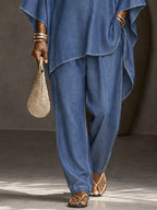 Casual Loose Contrast Stitch Faux Denim Co-ord Set