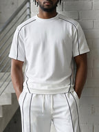 Urban Casual Contrast Piping T-Shirt Set
