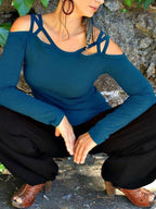 Longsleeve Tops-sexy Tops Women-yoga Longsleeve-open Shoulder top-cold Shoulder Top