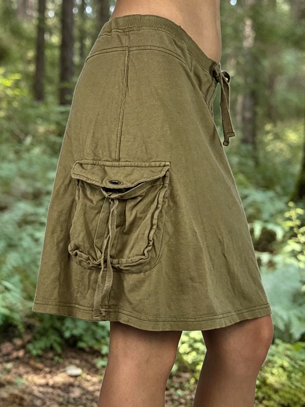 Vintage Cargo Drawstring Mini Skirt with Side Pockets