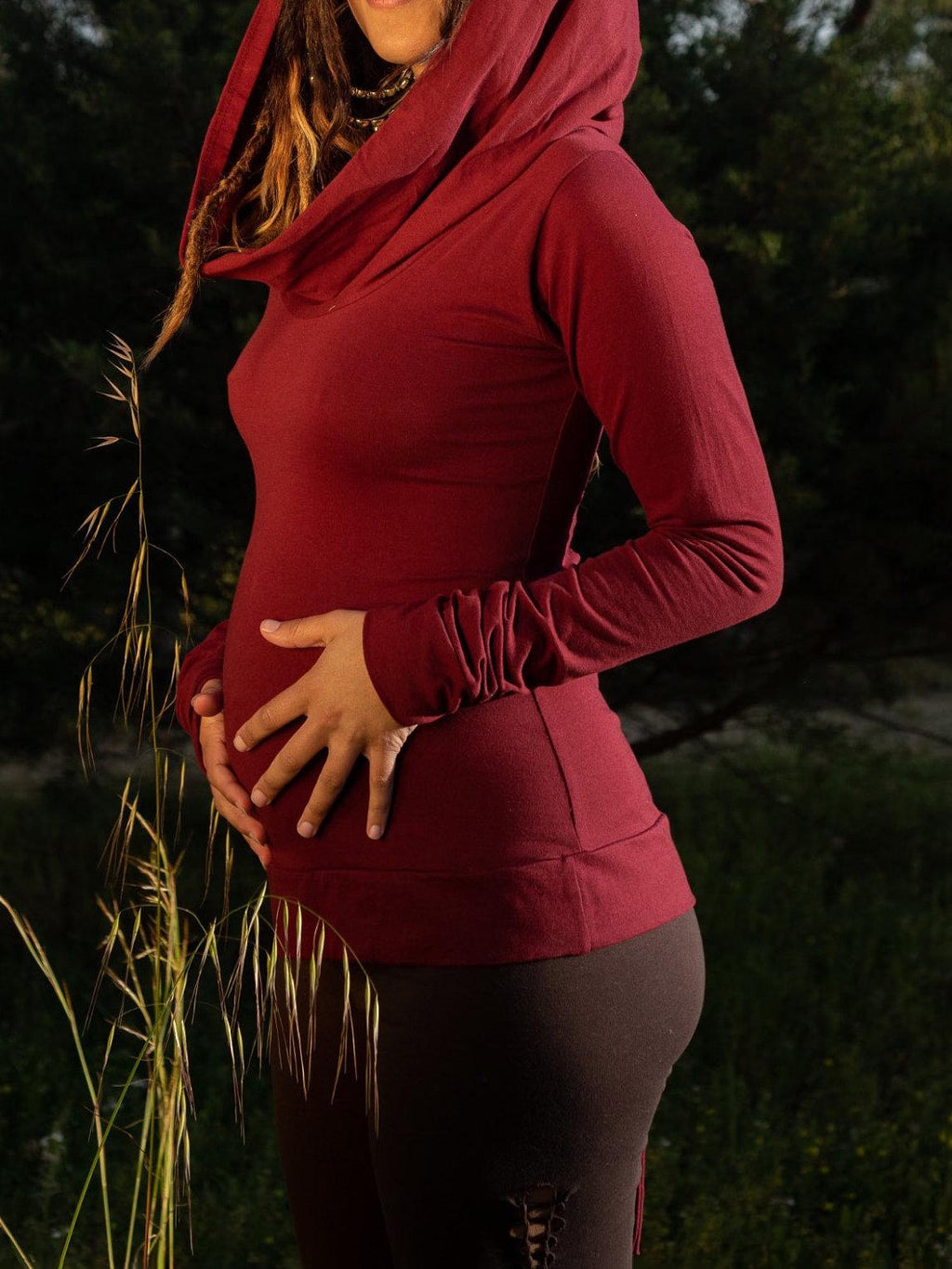 Long Sleeve Cowl Neck Hoodie: Bohemian Festival Top