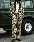 Retro Beige Tiger Print Double-breasted 2-piece Suit