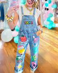 Teacher Supplies Printed Denim Overalls