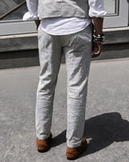 Vintage Blue Cream Vertical Stripe Tapered Casual Trousers