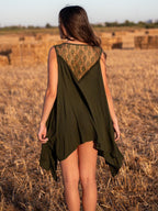Sleeveless Boho Tunic With Lace Back ¨C Flowy Summer Tunic Dress