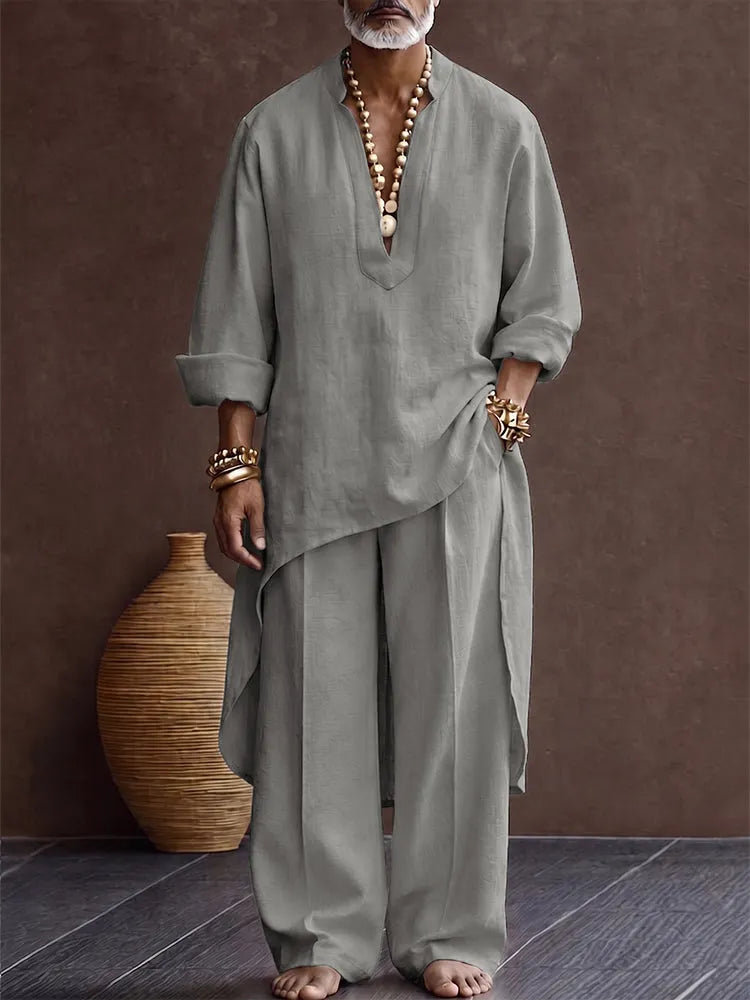 Zen-inspired 100% Cotton High Low Hem Longline Top Set