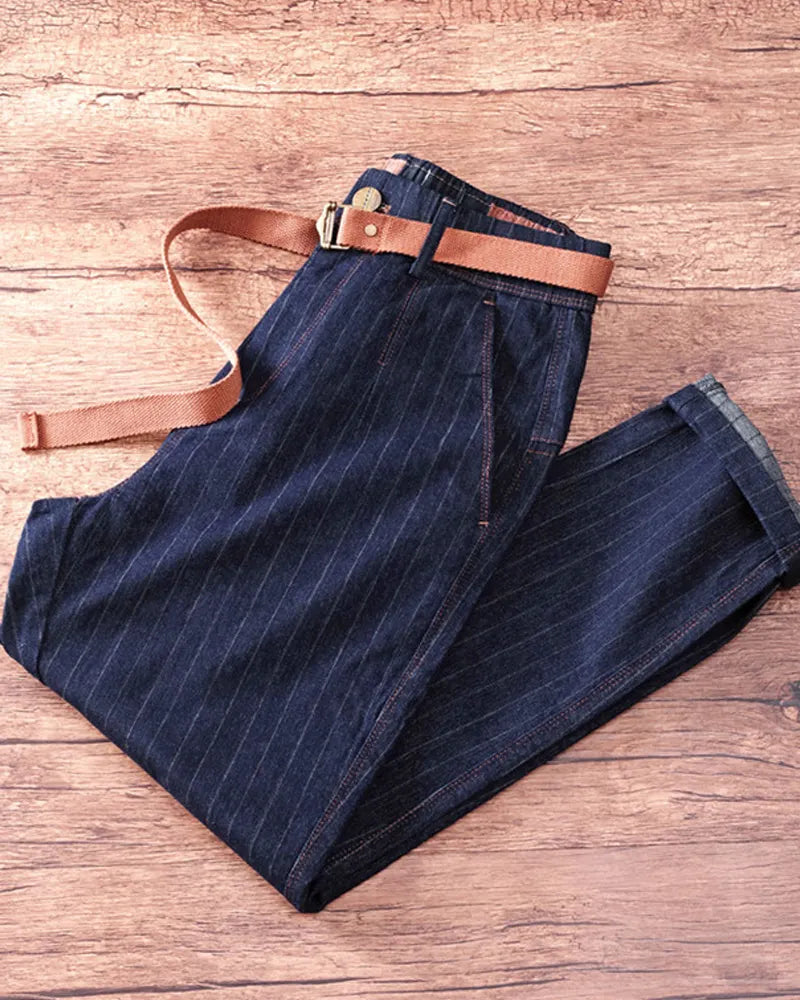 Vintage Deep©\Indigo Denim Stripe Tapered Trousers