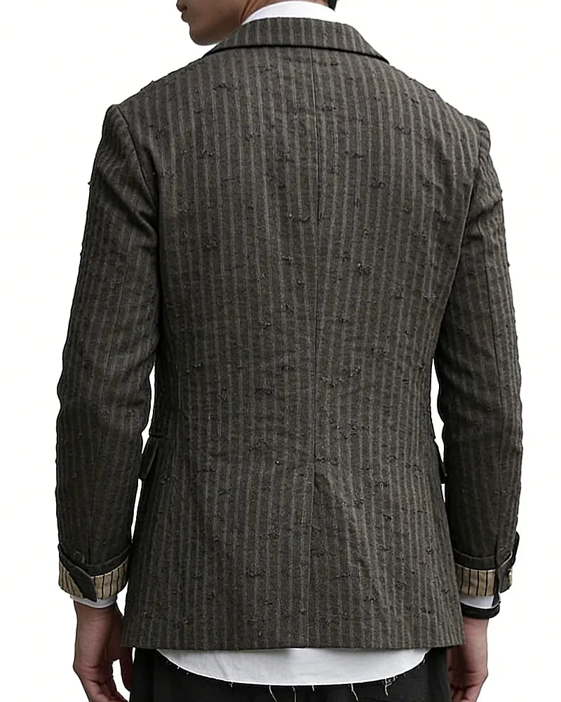 Retro striped wool blend single-breasted suit jacket