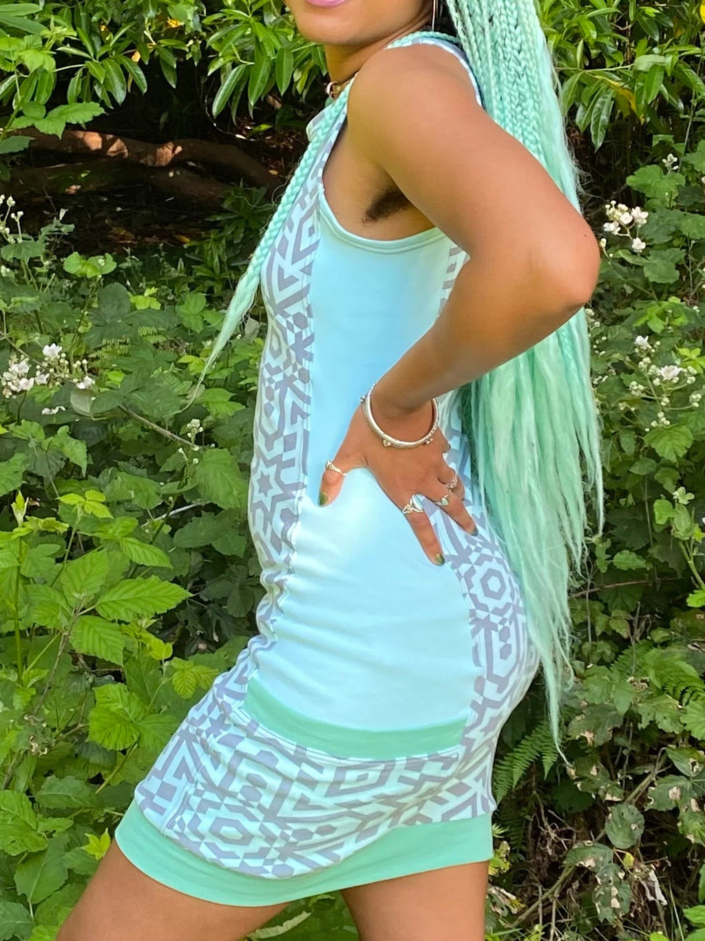 Sleeveless Side Panel Dress / Organic Cotton Blue Sleeveless Dress w/ Pockets