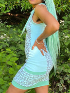 Sleeveless Side Panel Dress / Organic Cotton Blue Sleeveless Dress w/ Pockets