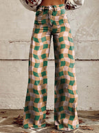 Women's Yellow and Green Twisted Stripes Print Casual Wide Leg Pants