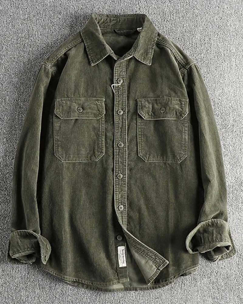 Vintage Corduroy Cotton Pocket Long Sleeve Work Shirt