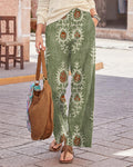 Vintage Ethnic Floral Print Wide-leg Pants