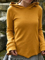 Mustard Yellow Hooded Flared Sleeve Top