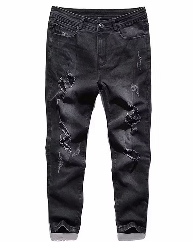 Vintage Black Washed Distressed Slim©\Tapered Denim Jeans