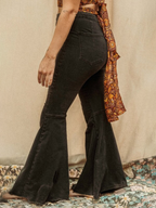 Wide Flare Bell-Bottom Jeans in Black with Frayed Hem