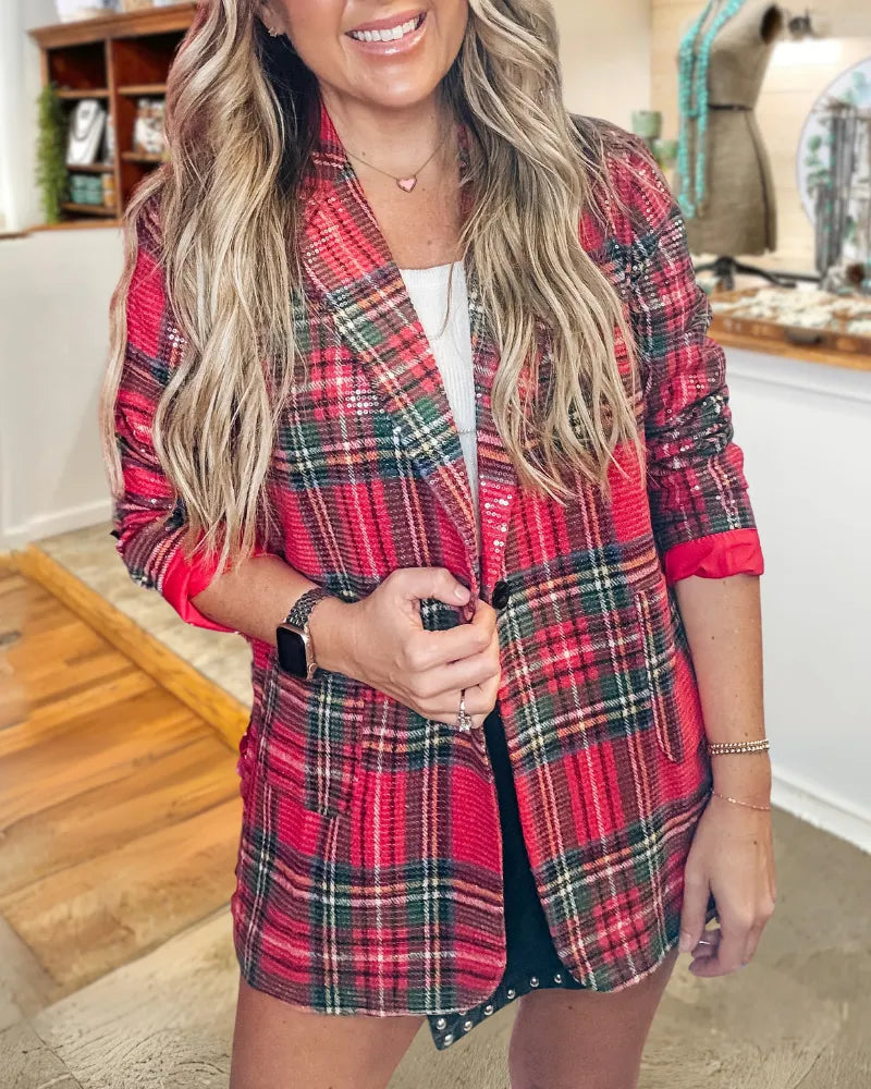 Vintage Shiny Sequin Plaid Jacket