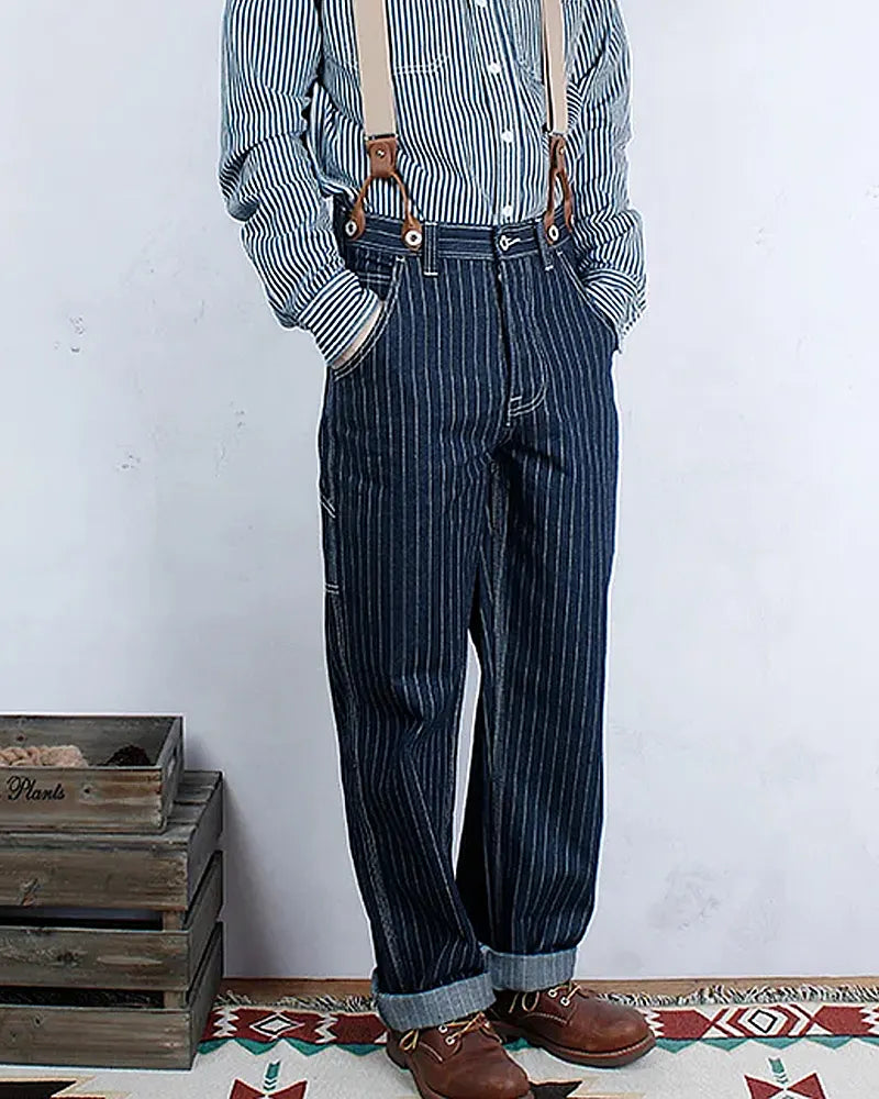 Vintage Striped  Straight Leg Pants(No shoulder straps)