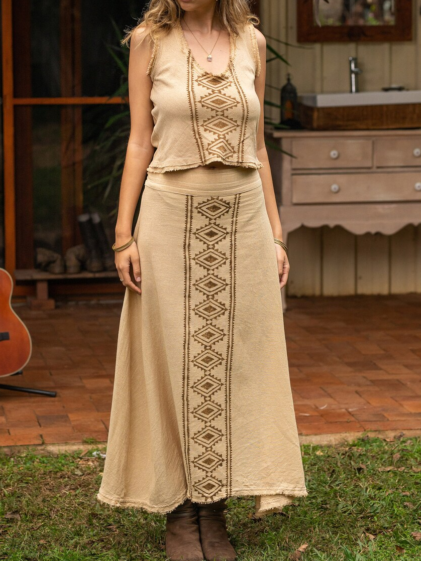 Tribal Long Skirt, Ethnic Clothing, A Line Skirt, Block Print Skirt, Earthy Clothing