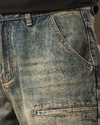 Vintage Washed Slit©\Pocket Baggy Wide©\Leg Utility Denim Pants