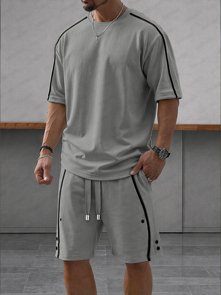 Athleisure Zipper Accent T-Shirt Shorts Set