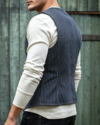 Vintage Pinstripe Denim Single-breasted Vest