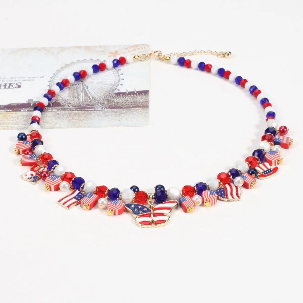 American Flag Beaded Necklace