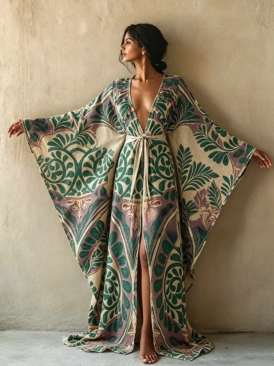Women's Bohemian-Print Cotton-Linen Vacation Robe