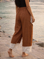 Boho Wide Leg Pants with Lace Panel Detail - Daksh Hrem Pant