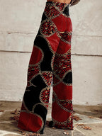 Women's Red and Black Chain Print Casual Wide Leg Pants