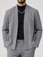 Faux Suede Collarless Jacket Pants Set