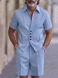 Refined Button Placket Short Sleeve Shirt Shorts Set