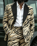 Retro Beige Tiger Print Double-breasted 2-piece Suit