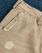 Vintage Khaki Herringbone Twill Straight Military Trousers