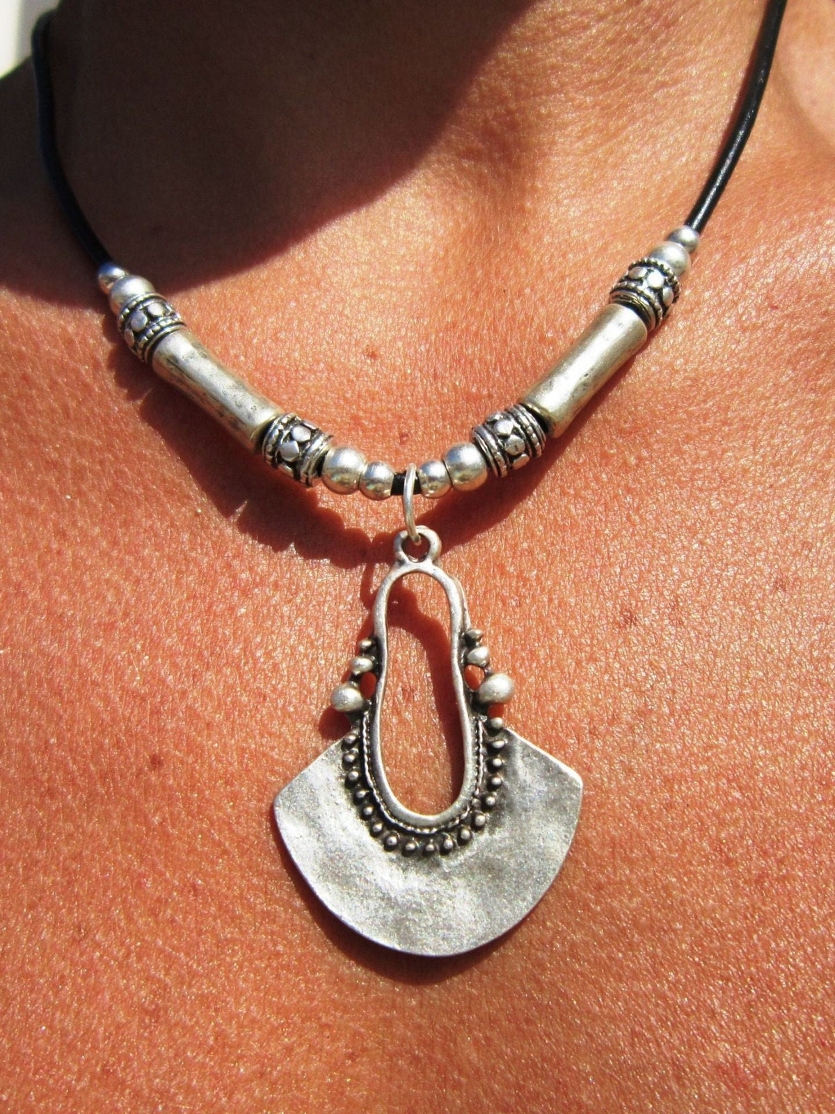Vintage Geometric Leather Cord Pendant Necklace