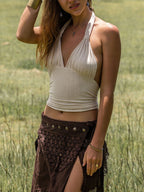 Beach Tank Top, Holiday Wear, Bohemian Halter Top, Open Back Top